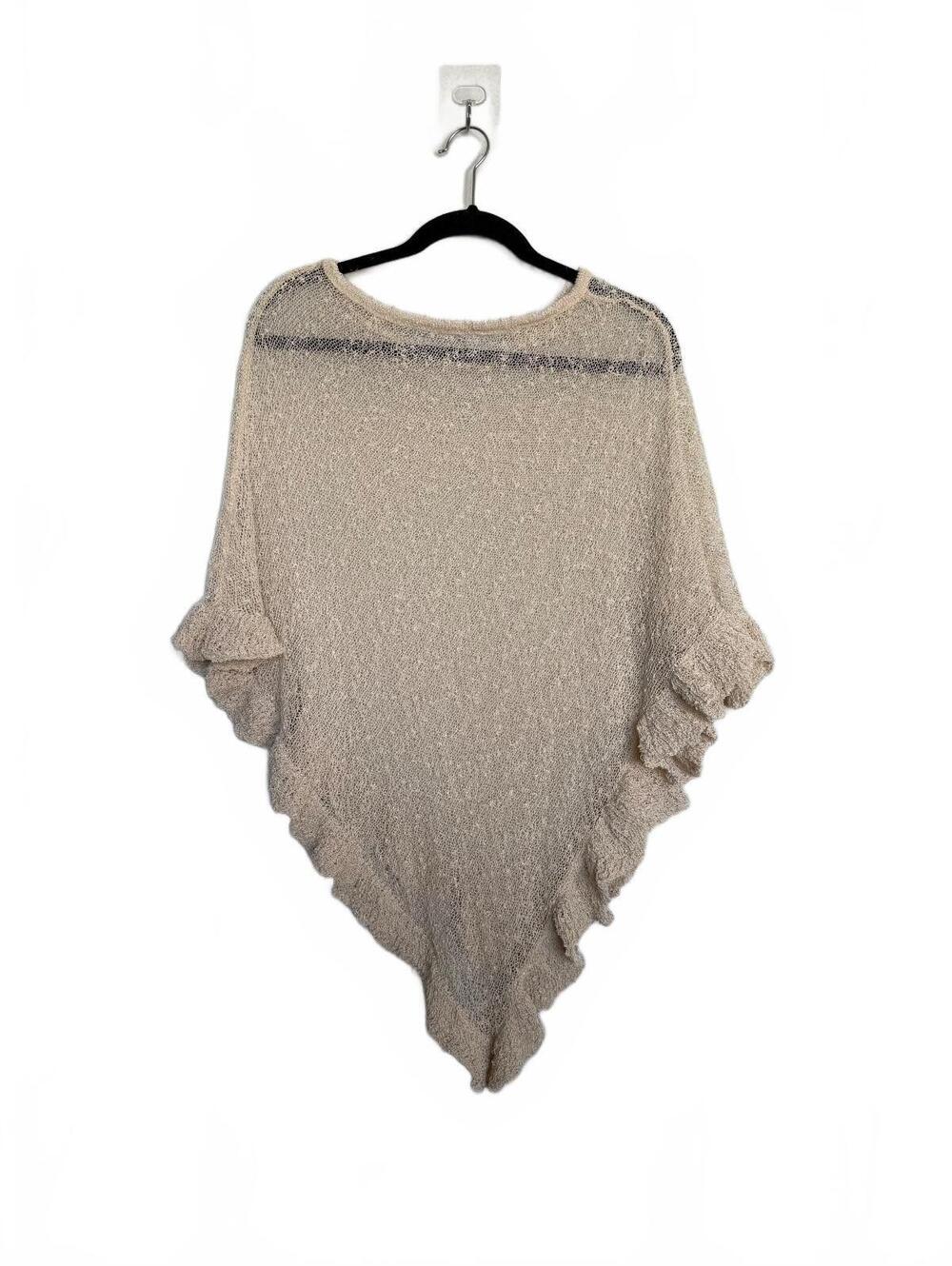Y2K Coquette Crochet Beige Knit Poncho with Ruffle Trim